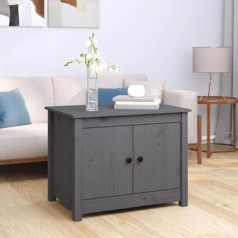 Berkfield Home Beautiful Grey Solid Wood Pine Coffee Table W/D/H: 71 x 49 x 55 cm