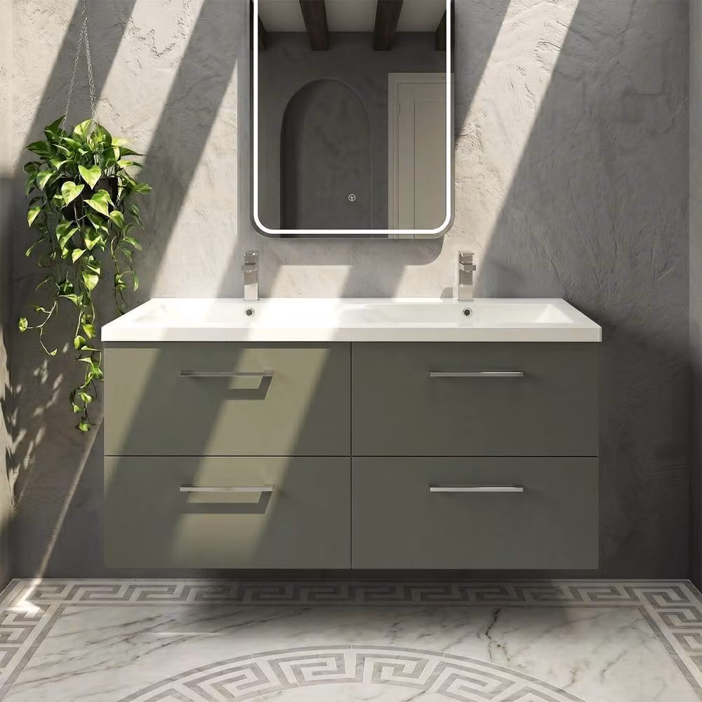 Balterley Level 1200mm Wall Hung 4 Drawer Unit with Double Basin in Satin Green – 3