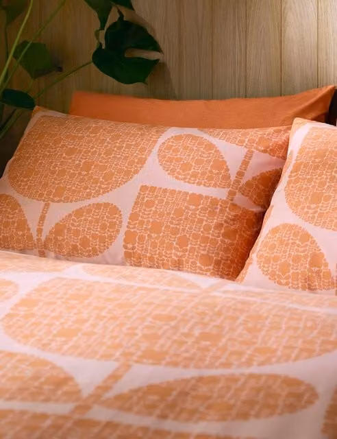 Orla Kiely 2 Pack Orange Floral Block Garden Cotton Percale Pillowcases