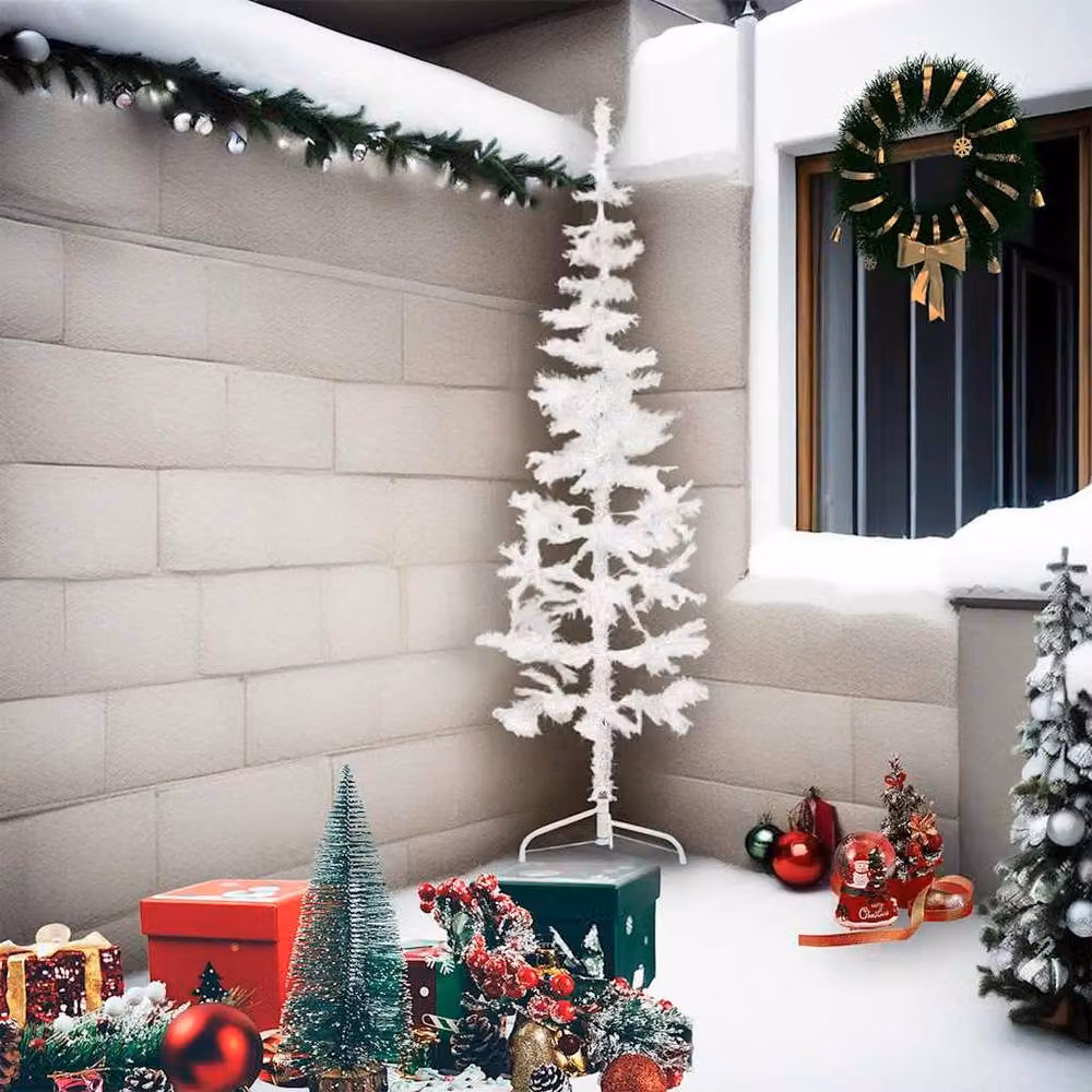 Berkfield Home Slim Artificial Half Christmas Tree with Stand, White, Height: 210 cm – 2