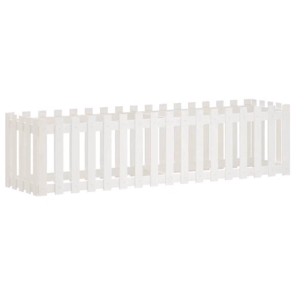 Berkfield Home Garden White Wooden Raised Bed with Fence Design, W/D/H: 200 x 50 x 50 cm – 2