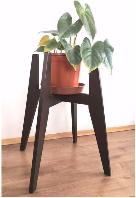Decorotika Pollny Minimalist Lacquered Beech Wood Tabletop Pot Stand in Black