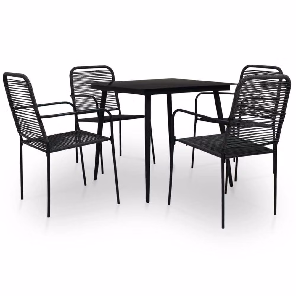 Berkfield Home 5 Piece Modern Garden Dining Set in Black Cotton Rope and Steel