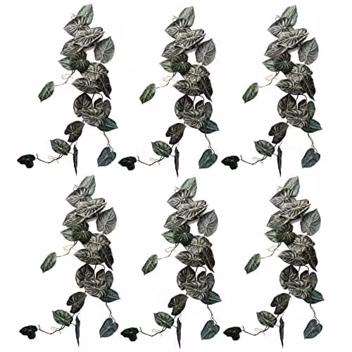 Leaf Design Multipack of 6 Artificial Hanging Alocasia Dragon Scale Dark Green Trailing Plants, Length: 120 cm – 1