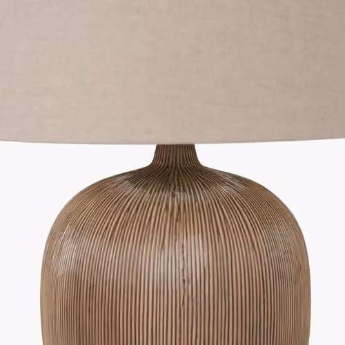 Pacific Lifestyle Ribbed Ceramic Table Lamp in Black and Beige with Fabric Shade – 2