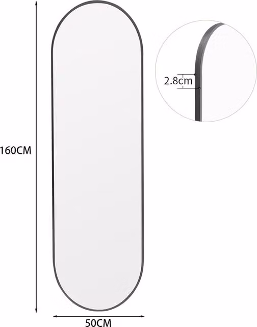 Livingandhome Oval Metal Full Length Wall Mirror, Black, Height: 160 cm