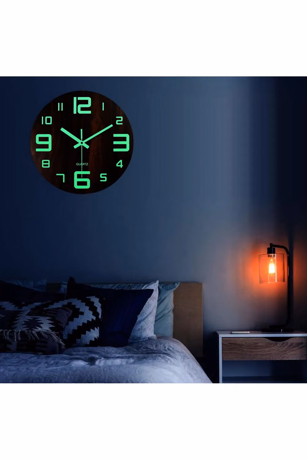 Living and Home Modern Luminous Wood Silent Wall Clock, Brown, Diameter: 30.48 cm – 2