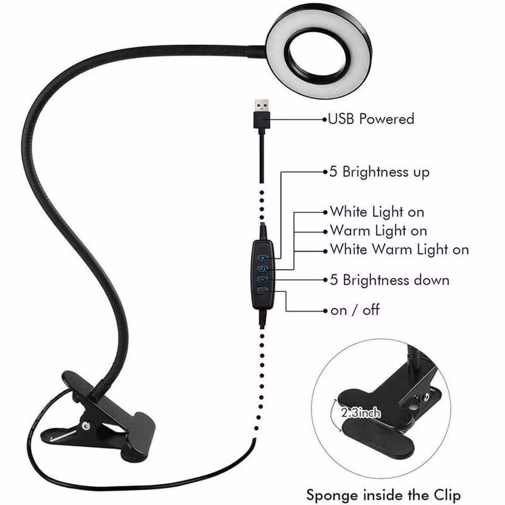Kelvenix Black LED Clip On Desk Lamp with Flexible Arm, USB Dimmable and Adjustable Task Lighting – 2