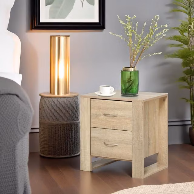 Pirlo Plush Bedside Table with 2 Drawers in Natural Brown – 1