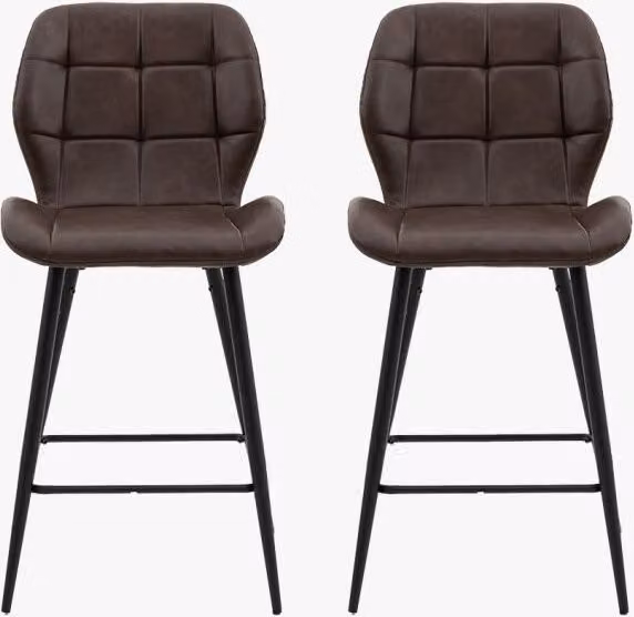 Perch & Parrow Set of 2 Brown Scandinavian Upholstered Kitchen Stools with Synthetic Leather