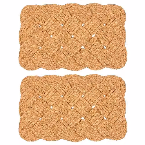 Nicola Spring Coir Knotted Rectangular Door Mats, Pack of 2, Brown/Beige, W: 68 cm, D: 43 cm