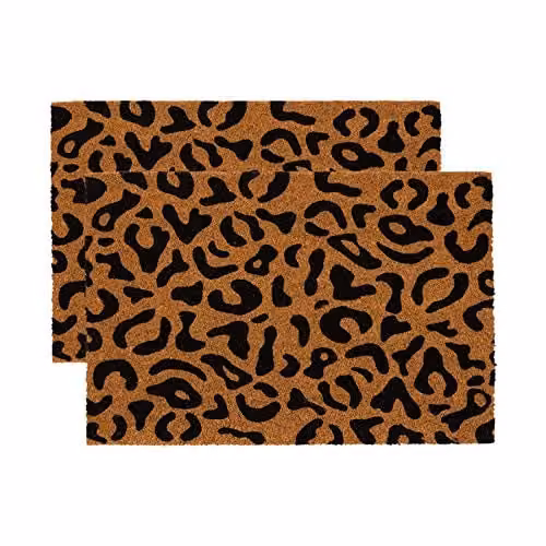 Nicola Spring Leopard Coir Door Mat Set of 2, Multicolour, W: 60 cm, D: 40 cm