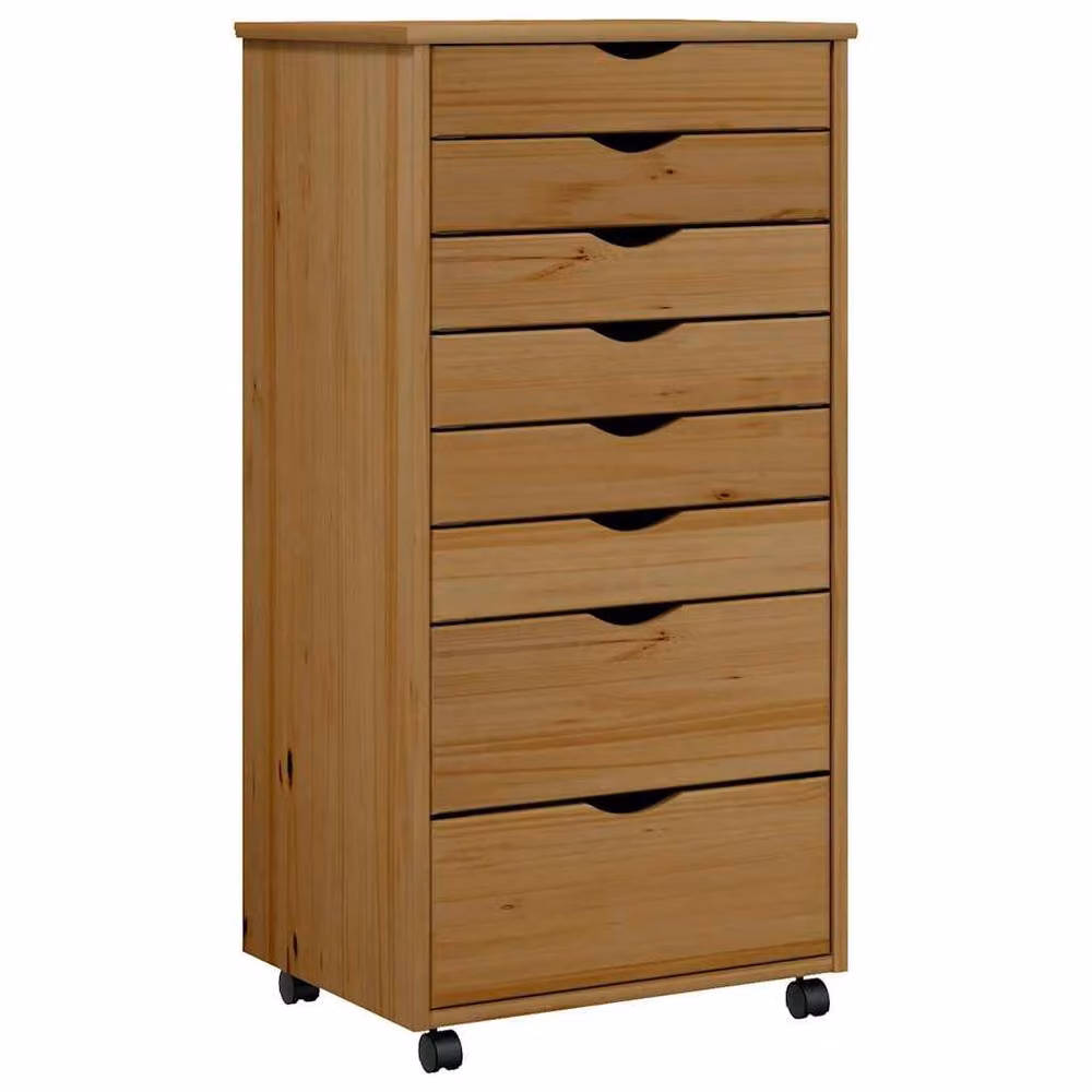 Berkfield Home Rolling Cabinet with Drawers in Moss Honey Brown Solid Wood Pine, W/D/H: 53 x 39 x 103 cm – 2