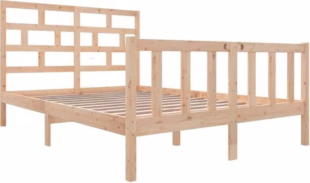Berkfield Home Beautiful Small Double Bed Frame in Solid Pine, Light Oak, W/D/H: 120 x 200 x 69.5 cm – 1