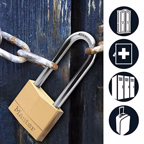 Master Lock Brass Key Padlock with Long Shackle, Gold, W/D/H: 9.7 x 3 x 1.2 cm – 2