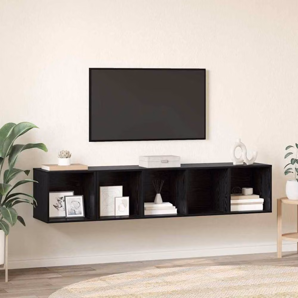 Berkfield Home 2-Piece Wall-Mounted TV Cabinet Set in Black Oak with Internal Storage – 2