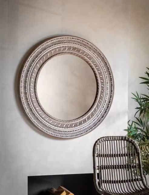 Gallery Direct Kota Large Round Wooden Wall Mirror in Natural Sand