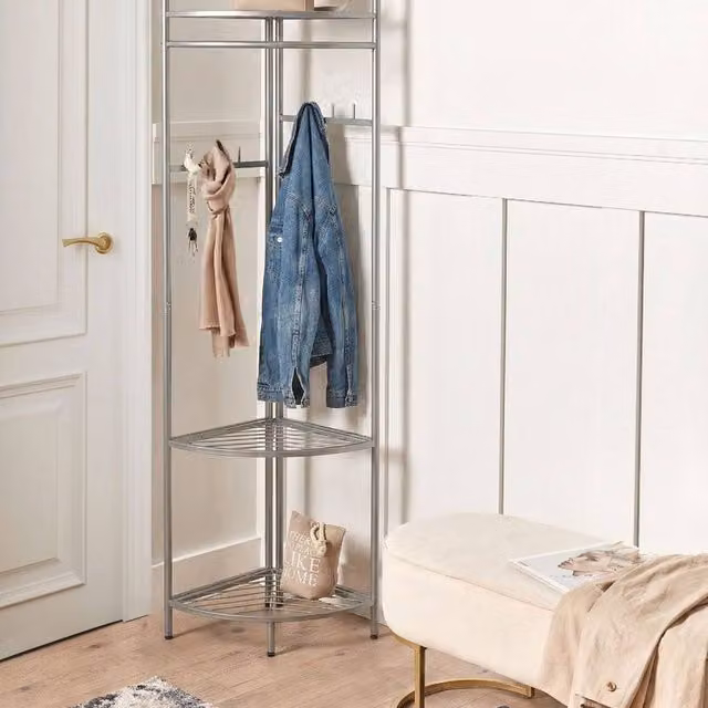 Wyld and Coco Industrial Silver Metal Freestanding Clothes Rail with Dual Hook and Rail Matrix, Height: 160 cm – 1