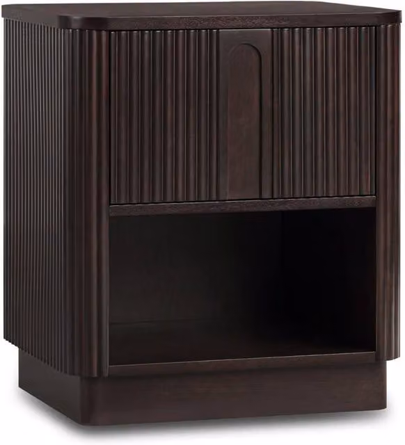 Teamson Home Modern Reeded Bedside Table with Shelf and Push-Open Drawer in Black or Brown – 1