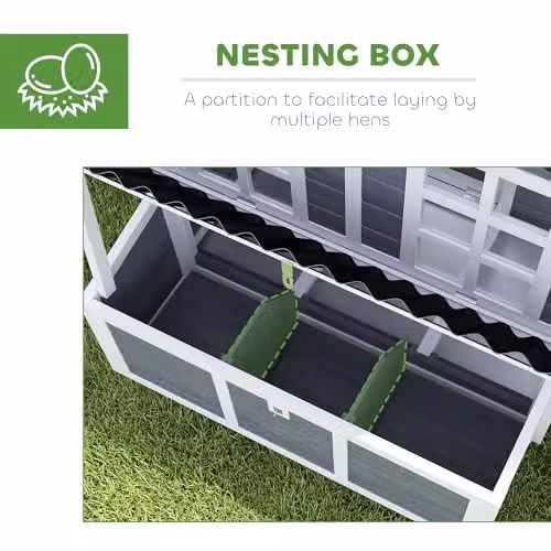 PawHut Grey Wooden Chicken Coop with Nesting Box and Slide-Out Tray, W/D/H: 100 x 86 x 86 cm – 4
