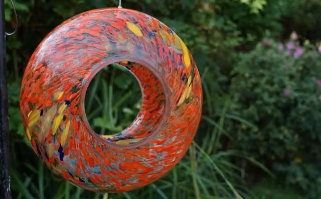Sienna Glass Red and Multicolour Abstract Hanging Bird Feeder