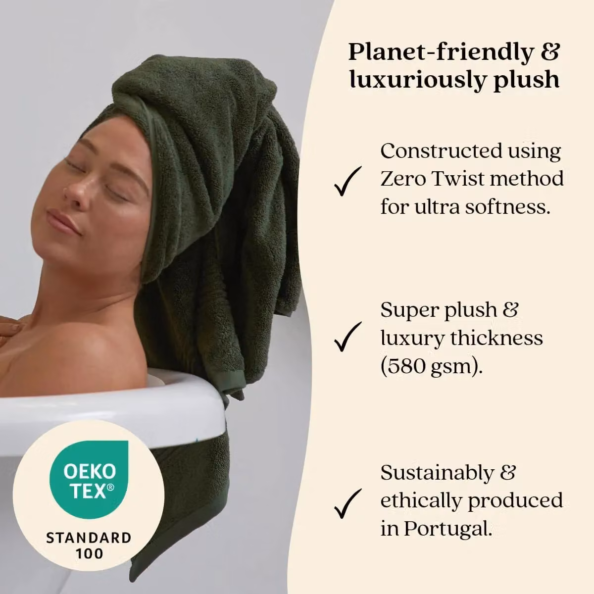 Misona Ultra Soft Bamboo and Cotton Terry Bath Sheet in Green/Beige – 2