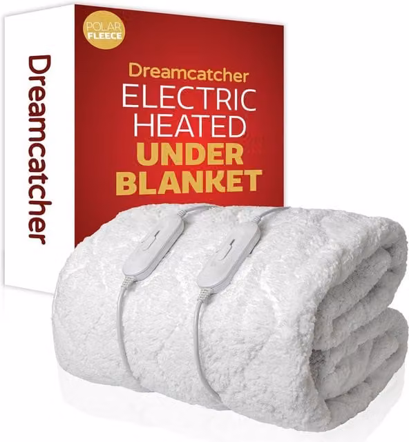 Dreamcatcher Deluxe Electric Fitted Polar Fleece Heated Under Blanket in White with 3 Heat Settings, W/D/H: 90 x 190 cm – 1