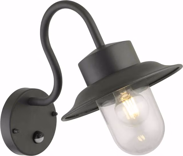 First Choice Lighting Montford Black Motion Sensor Outdoor Wall Light H: 36.5 cm, W: 23 cm, D: 13.5 cm