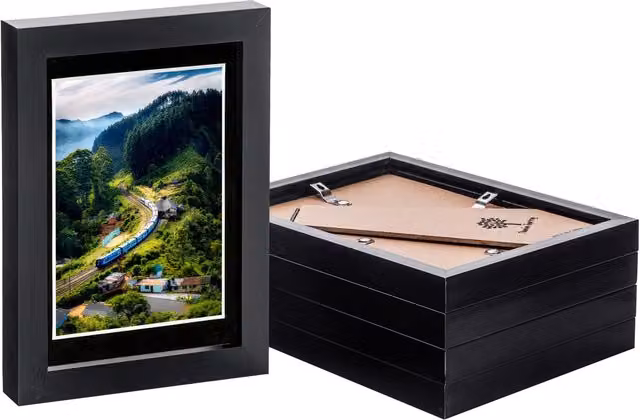 Nicola Spring Pack of 5 Black Rectangular Photo Frames with Glass Aperture for Landscape or Portrait Display – 4