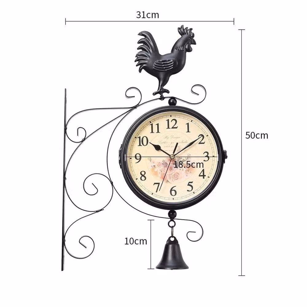 KORVIXA Retro Round Double Sided Metal Outdoor Garden Wall Clock in Black, Diameter: 100 cm – 2