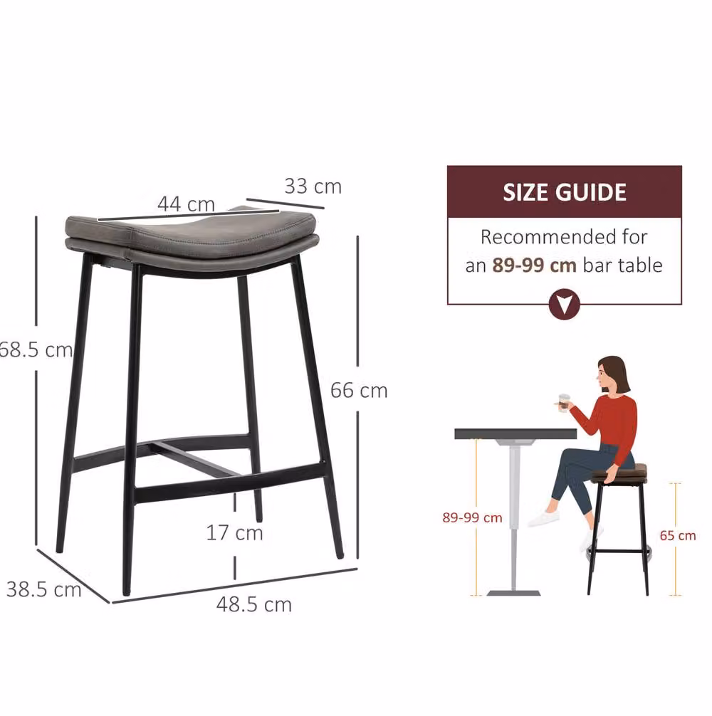 STILVORA Set of 2 Industrial Bar Stools with Grey Fabric and Matt Steel Frame – 2