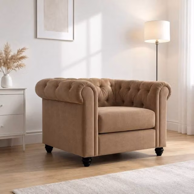 Sofaya Hampton Chesterfield 1 Seater Armchair in Brown Velvet