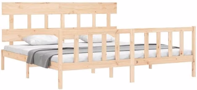 Berkfield Home Beautiful Bed Frame with Headboard in Brown Solid Pine Wood, W/D/H: 200 x 205.5 x 81 cm – 1