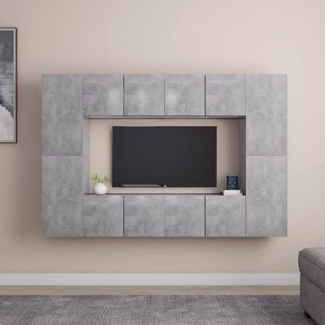 Berkfield Home 8 Piece Modern Concrete Grey Engineered Wood TV Cabinet Set – 1