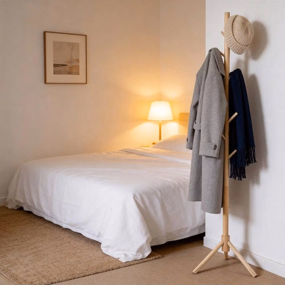 NESTLUNE Scandinavian Pine Wooden Freestanding Coat Rack and Hat Stand in Natural Brown and Beige, H 175.0 cm x W 44.0 cm – 3