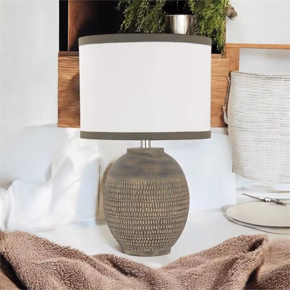 Nordara Rustic Round Ceramic Table Lamp in Beige – 3