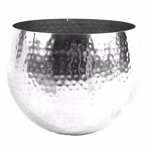 Botanik Premium Round Metal Tabletop Planter in Silver with Rustic Finish, W/D/H: 22 x 18 x 22 cm