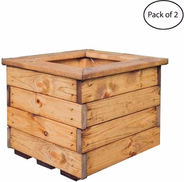 Churnet Valley Garden Furniture Ltd Valley Small Square Timber Planter Multi Pack of 2, Light Brown, W: 39 cm, D: 39 cm, H: 32 cm – 1