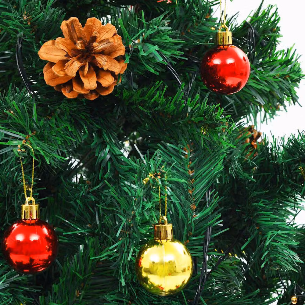 Berkfield Home Pre-lit Artificial Christmas Tree with Baubles in Green, Gold and Red, Height: 180 cm – 6