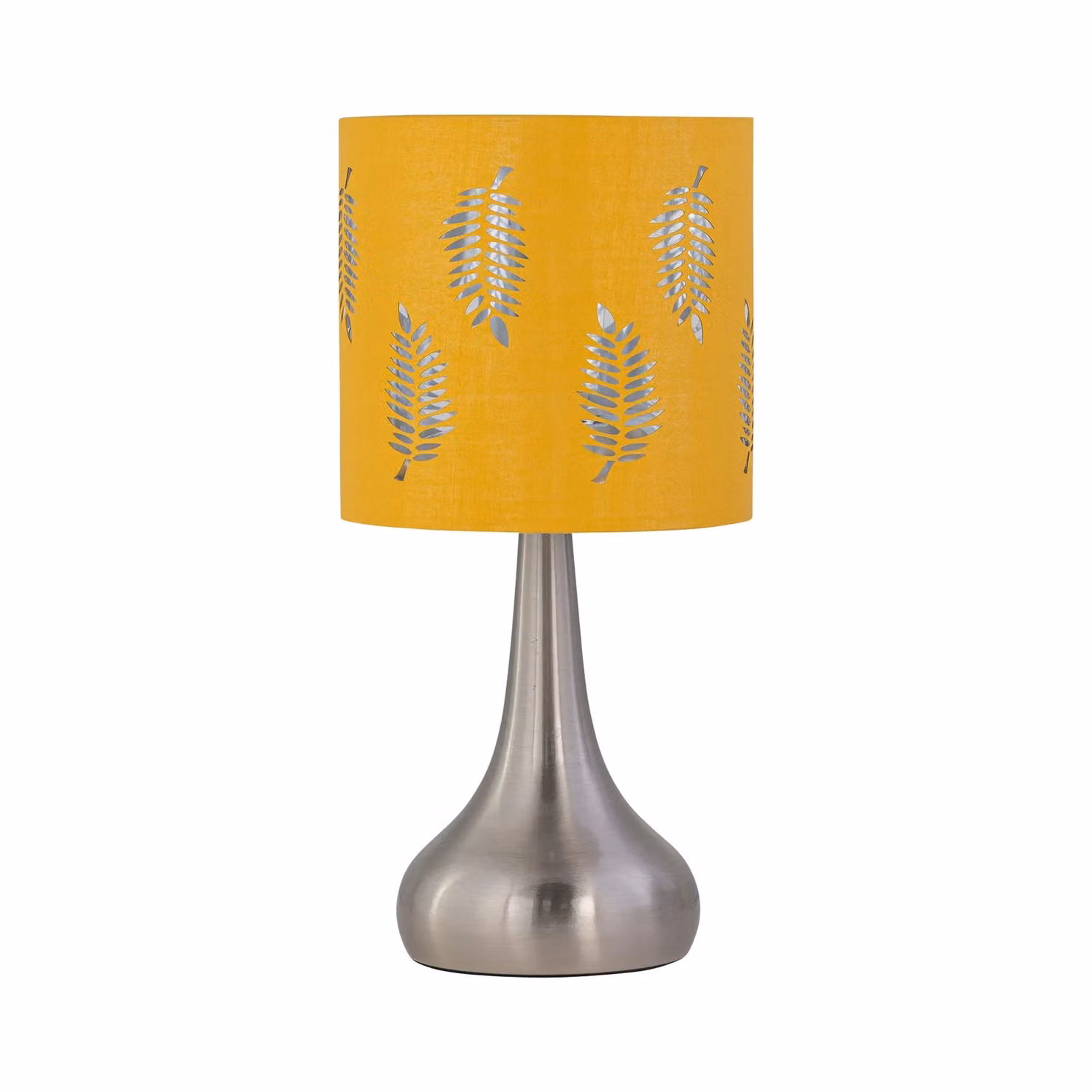 First Choice Lighting Romana Set of 2 Touch Table Lamps in Brushed Chrome with Ochre Fabric Shades – 2