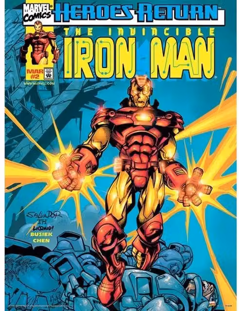 Marvel Comics Iron Man Heroes Return Paper Poster in Duck Egg Blue