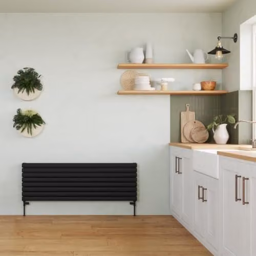 UK Radiators Omeara Axis Black Elliptical Tube Horizontal Designer Double Panel Radiator W: 140 cm, H: 46.4 cm – 3