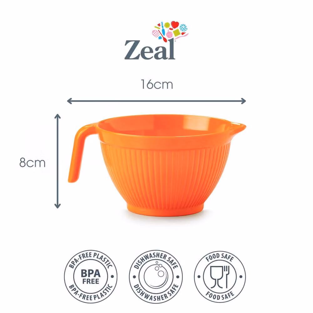 Zeal Mini Melamine Mixing Bowl Jug with Pouring Spout in Orange, 0.568 l – 2