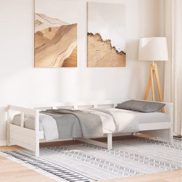 Berkfield Home Rustic White Solid Wood Pine Daybed W/D/H: 90 x 200 cm