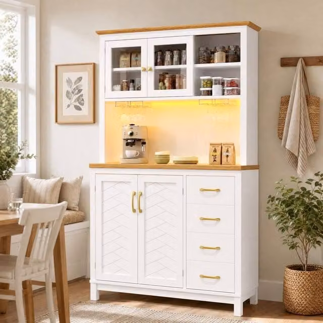 STILVORA White Modern Buffet Cabinet with LED Light Strip