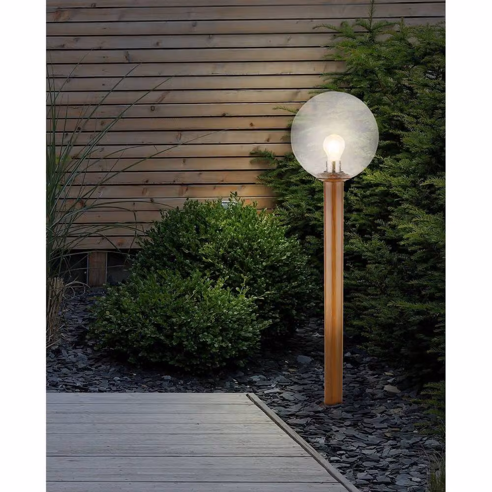 Netlighting Ossy Outdoor Bollard Garden Light with Wood Look and Clear Glass Shade, Brown, IP44, 1x E27 – 2