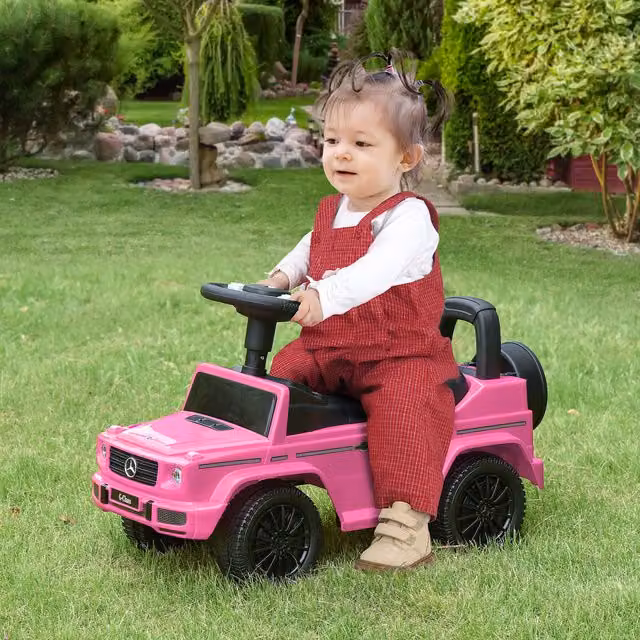 HOMCOM Mercedes Licensed Kids Ride-On Push Slider with Light and Sound Effects, Pink