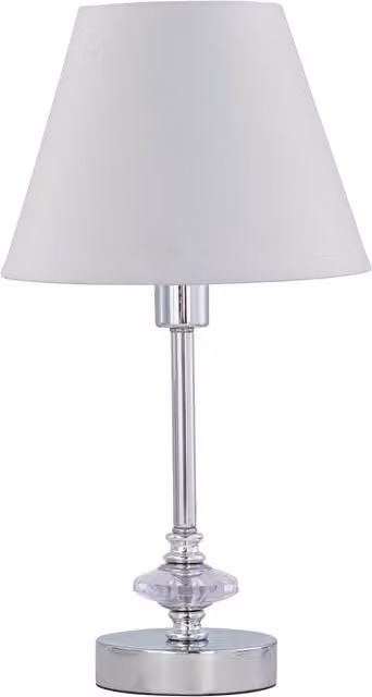First Choice Lighting Chrome Jewelled Table Lamp with White Fabric Cone Shade in Silver