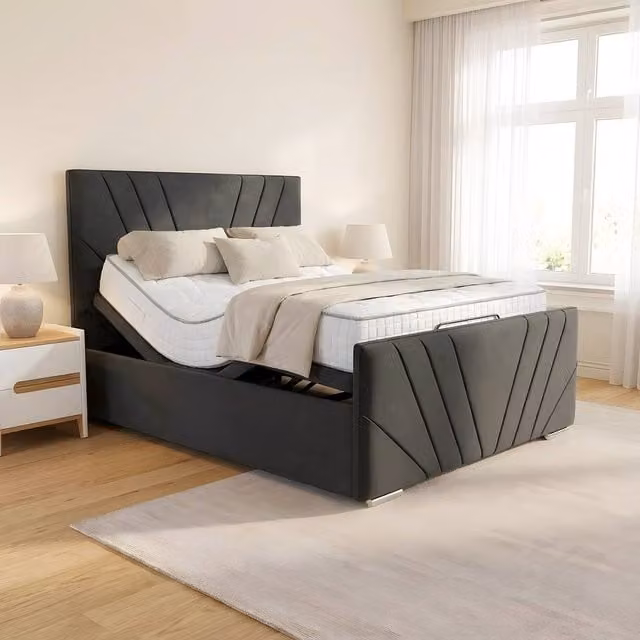 Paradise Beds Ltd The Miami Electric Adjustable Mobility Bed with Mattress and Headboard in Silver Grey, Size: 80 x 190 cm