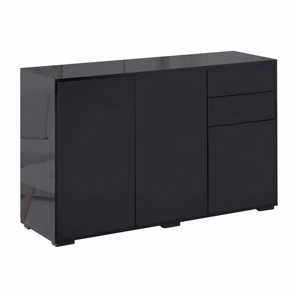 Wyld Haus Lino High Gloss Black Sideboard with 2 Drawers and 3 Doors, W/D/H: 117 x 36 x 74 cm – 2